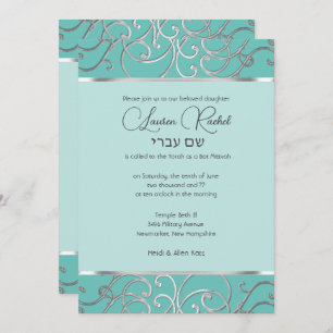 Bat Mitzvah Choose Colours Silver Filigree Invitation