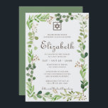 Bat Mitzvah Classic Script Watercolor Foliage Invitation<br><div class="desc">Composed of elegant serif and cursive script typography on a watercolor greenery green foliage botanical frame. 

This is designed by Select Party Supplies,  exclusive for Zazzle.

Available here:
http://www.zazzle.com/store/selectpartysupplies</div>