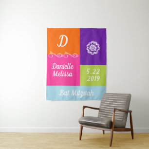 Bat Mitzvah Colour Block Photo Background Tapestry