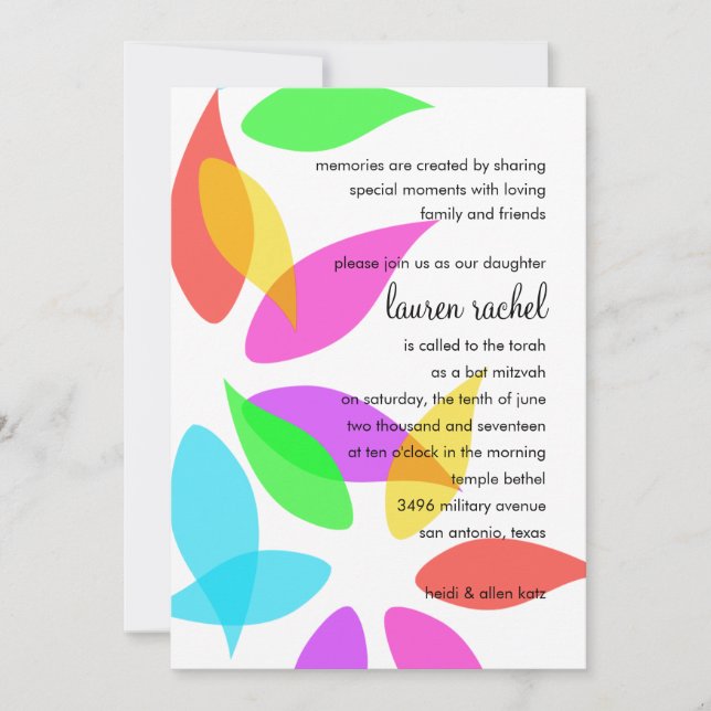 Bat Mitzvah Colourful Petals Invitation (Front)