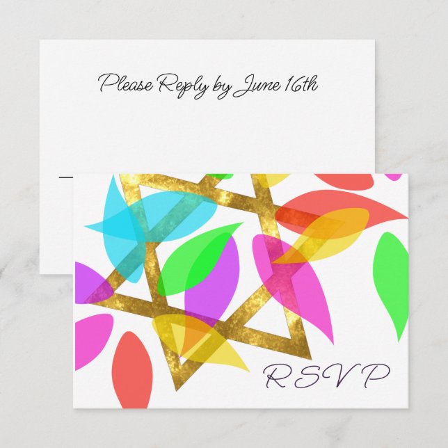 Bat Mitzvah Colourful Petals over Star Invitation (Front/Back)