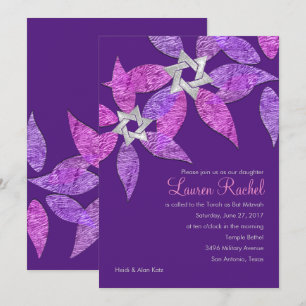 Bat Mitzvah Colourful Petals Pink and Purple Invitation
