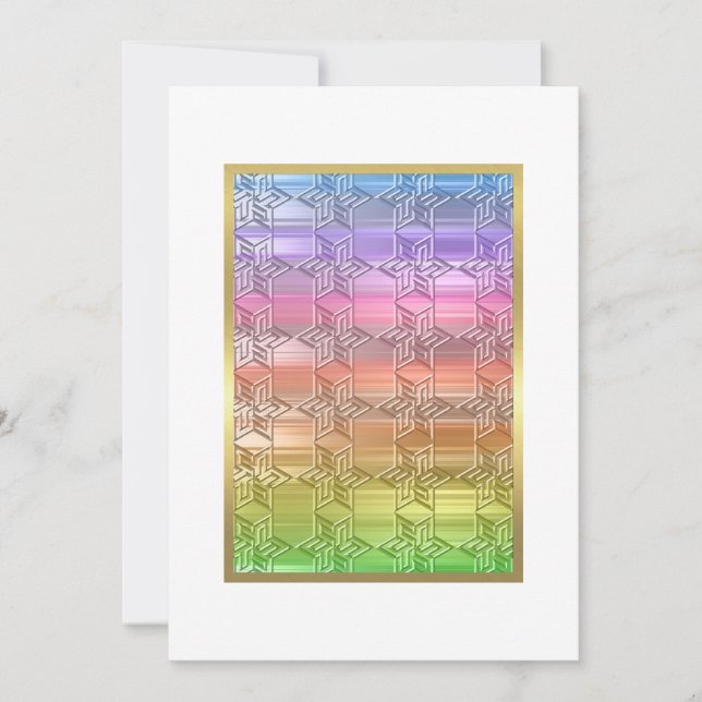 Bat Mitzvah Colourful Rainbow Star Damask Invitation (Front)