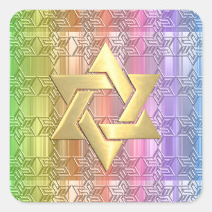 Bat Mitzvah Colourful Rainbow Star Damask Square Sticker