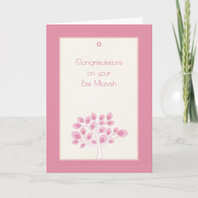 Bat Mitzvah Congratulations, Pink Tree Card (Front)