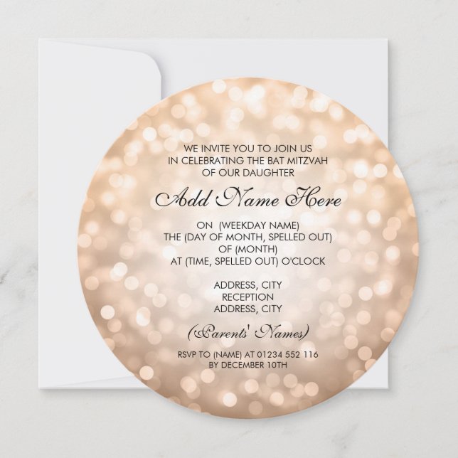 Bat Mitzvah Copper Glitter Lights Invitation (Front)