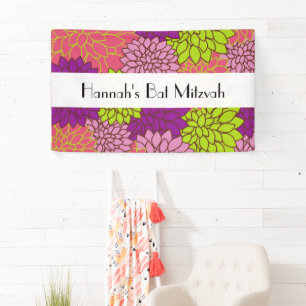 Bat Mitzvah - Dahlia Flowers - Pink Purple Green Banner