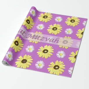 Bat Mitzvah Daisies Radiant Orchid Wrap Paper