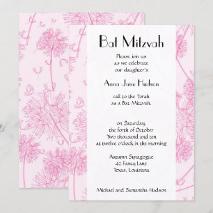 Bat Mitzvah - Dandelion Plants, Florets - Pink Invitation