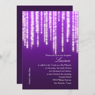 Bat Mitzvah Deep Purple Sparkly Lights Invitation
