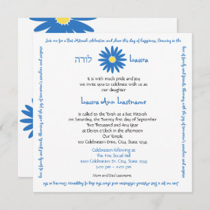Bat Mitzvah Delightful Daisy Message Text Blue Invitation