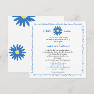 Bat Mitzvah Delightful Daisy Message Text Blue Invitation