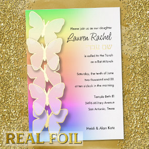 Bat Mitzvah Dimensional Butterfly Rainbow Gradient
