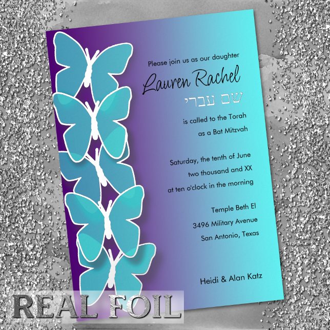 Bat Mitzvah Dimensional Butterfly Turquoise Purple (Creator Uploaded)