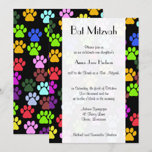 Bat Mitzvah - Dog Paws, Paw-prints - Blue Green Invitation