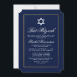 Bat Mitzvah Elegant Blue and Gold Invitation<br><div class="desc">Bat Mitzvah Blue and Gold Invitation Card - Ticket Style</div>