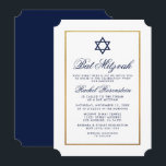 Bat Mitzvah Elegant Blue Gold Invitation<br><div class="desc">Bat Mitzvah Blue and Gold Invitation Card - Ticket Style</div>