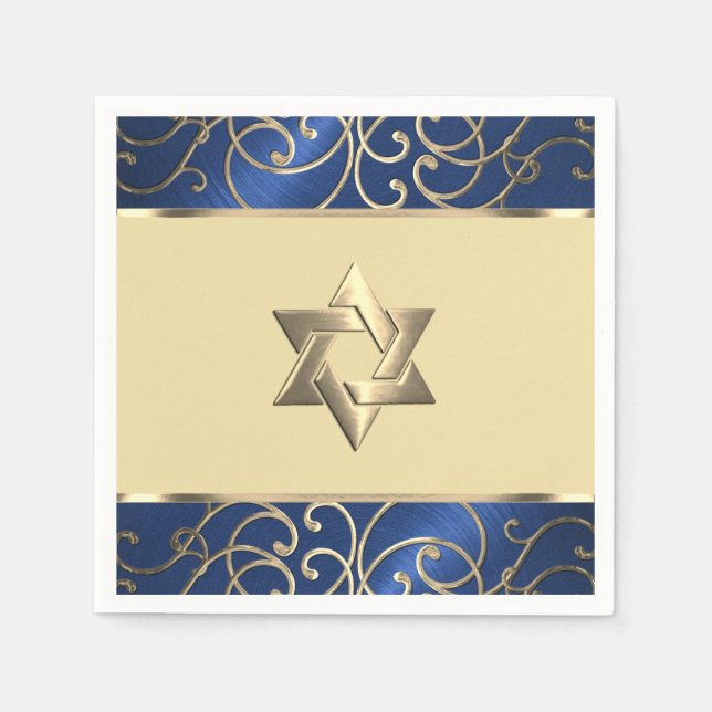 Bat Mitzvah Elegant Navy Blue and Gold Filigree Napkin (Front)
