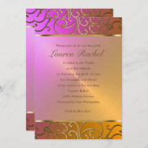 Bat Mitzvah Elegant Orange Pink Gold Filigree