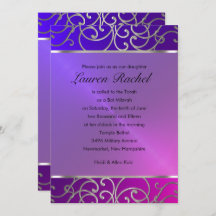 Bat Mitzvah Elegant Pink Purple Silver Filigree