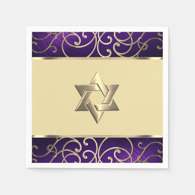 Bat Mitzvah Elegant Purple and Gold Filigree Napkin (Front)
