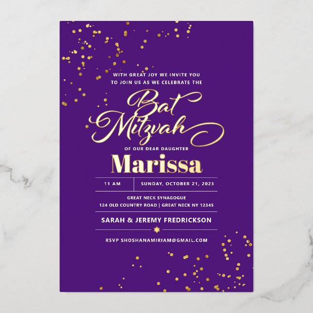 Bat Mitzvah Elegant Script REAL GOLD  (Front)