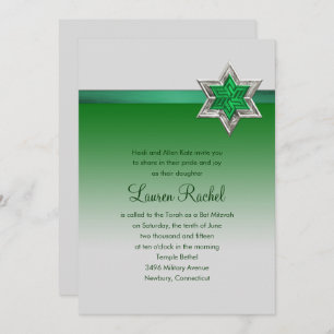 Bat Mitzvah Emerald Green Ombre Ribbon and Star Invitation