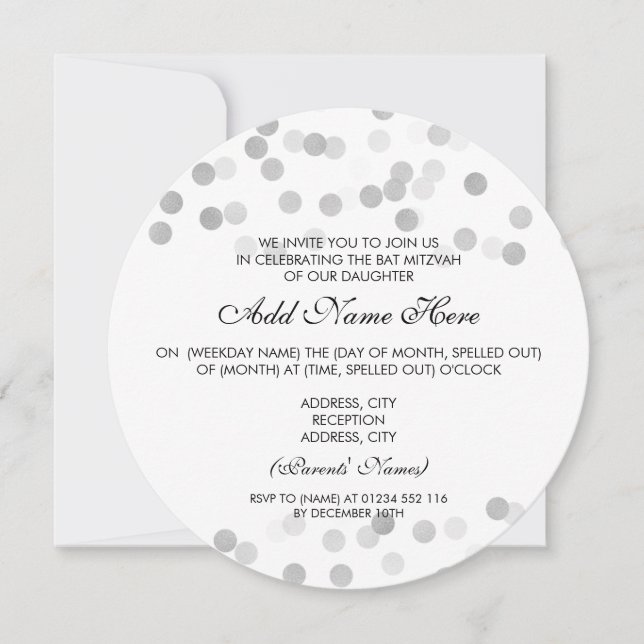 Bat Mitzvah Faux Silver Foil Glitter Lights Invitation (Front)