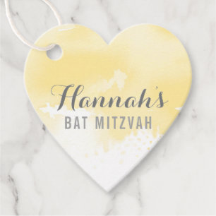 BAT MITZVAh favour tag modern yellow watercolor