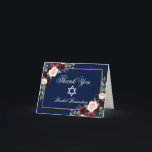 Bat Mitzvah Floral Burgundy Blue Gold Note Thank You Card<br><div class="desc">Bat Mitzvah Watercolor Burgundy Marsala Blue Floral Gold Thank You Note Card</div>