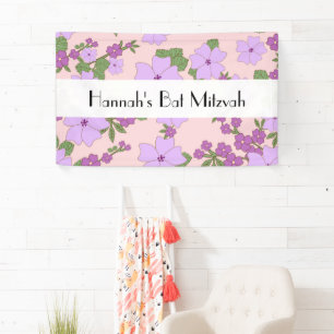 Bat Mitzvah - Flowers, Leaves, Blossoms - Purple Banner