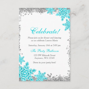 Bat Mitzvah Glam Winter Wonderland Teal Reception Invitation
