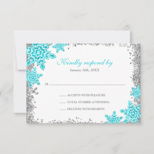 Bat Mitzvah Glam Winter Wonderland Teal RSVP (Front)