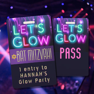 Bat Mitzvah Glow Party VIP ID Party PASS CUSTOM ID Badge