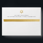 Bat Mitzvah Gold Bar Stripe Return Address Mailing Envelope<br><div class="desc">Bar Mitzvah and Bat Mitzvah and B'nai Mitzvah Invitation and thank you card mailing envelopes with printed return address and gold foil effect star of David and simple elegant stripe the back flap and gold pattern inside. Envelope background colour can be changed using the colour picker. The gold effect is...</div>