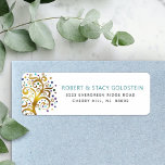 Bat Mitzvah Gold Blue Tree of Life Return Address<br><div class="desc">Be proud, rejoice and showcase this milestone of your favorite Bat Mitzvah with this fun, sophisticated, personalized return address label! A stunning, graphic faux gold foil tree with sparkly turquoise, teal, purple and blue Star of David and dot “leaves” overlays a white background. Personalize the custom text with your name...</div>