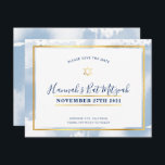 BAT MITZVAH gold blue watercolor save the date Invitation<br><div class="desc">by kat massard >>> kat@simplysweetPAPERIE.com <<< - - - - - - - - - - - - - - - - - - - - - - - - - - - - - - - - - - - - - - - - - - - - -...</div>