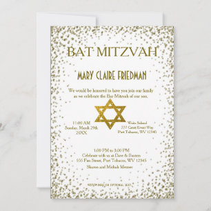 Bat Mitzvah   Gold Confetti Invitation