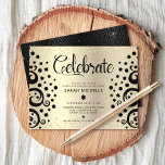 Bat Mitzvah Gold Foil Black Tree of Life Script  Enclosure Card<br><div class="desc">Be proud, rejoice and showcase this milestone of your favourite Bat Mitzvah! This stunning, sophisticated, personalised party info card is the perfect insert for this special occasion. Graphic black trees with Star of David and dot “leaves” and black calligraphy script, overlay a sparkly, faux gold glitter dots and foil ombre...</div>