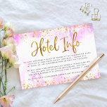 Bat Mitzvah gold foil pink watercolor hotel info Enclosure Card<br><div class="desc">Be proud, rejoice and showcase this milestone of your favourite Bat Mitzvah! Include this stunning, modern, personalised insert for additional hotel information to your event, featuring sparkly gold faux foil and glitter dots and typography script against a soft pink watercolor background. Personalise the custom text with all your hotel venue...</div>