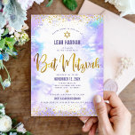 Bat Mitzvah gold foil & purple modern watercolor Invitation<br><div class="desc">Be proud, rejoice and showcase this milestone of your favourite Bat Mitzvah! Send out this stunning, modern, sparkly gold faux foil and glitter dots and typography script against a soft purple watercolor background, personalised invitation for an event to remember. Personalise the custom text with your Bat Mitzvah’s name, date, and...</div>