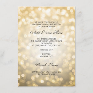 Bat Mitzvah Gold Glitter Lights Invitation