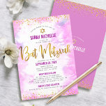 Bat Mitzvah Gold Glitter Pink Watercolor 2 Venue Invitation<br><div class="desc">Be proud, rejoice and showcase this milestone of your favourite Bat Mitzvah! Send out this stunning, modern, personalised invitation for an event to remember. Sparkly faux gold foil script, glitter dots. Star of David and typography script overlay a soft light pink watercolor background. Personalise the custom text with your Bat...</div>