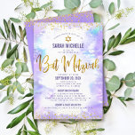 Bat Mitzvah Gold Glitter Purple Watercolor 2 Venue Invitation<br><div class="desc">Be proud, rejoice and showcase this milestone of your favourite Bat Mitzvah! Send out this stunning, modern, personalised invitation for an event to remember. Sparkly faux gold foil script, glitter dots. Star of David and typography script overlay a light purple watercolor background. Personalise the custom text with your Bat Mitzvah’s...</div>