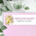 Bat Mitzvah Gold Pink Tree of Life Return Address<br><div class="desc">Be proud, rejoice and showcase this milestone of your favourite Bat Mitzvah with this fun, sophisticated, personalised return address label! A stunning, graphic faux gold foil tree with sparkly pink, orange, and red Star of David and dot “leaves” overlays a white background. Personalise the custom text with your name and...</div>