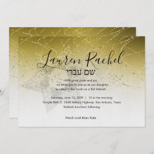 Bat Mitzvah Gold Star of David Glittery Invitation