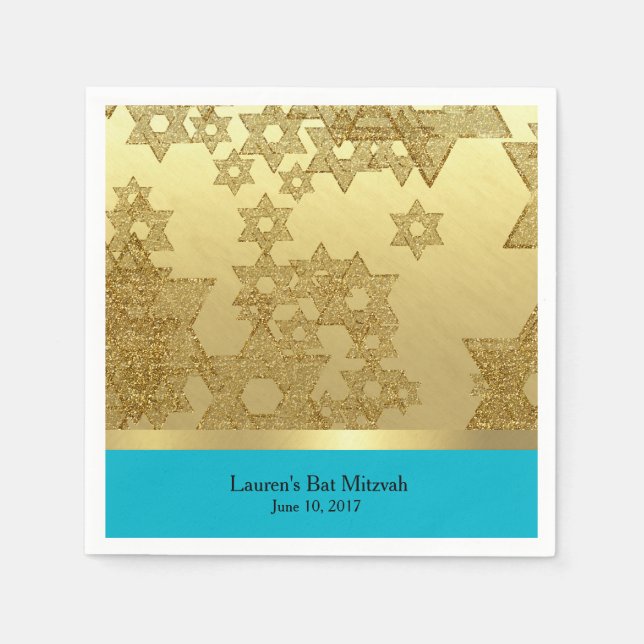 Bat Mitzvah Gold Star of David with Any Colour Napkin (Front)