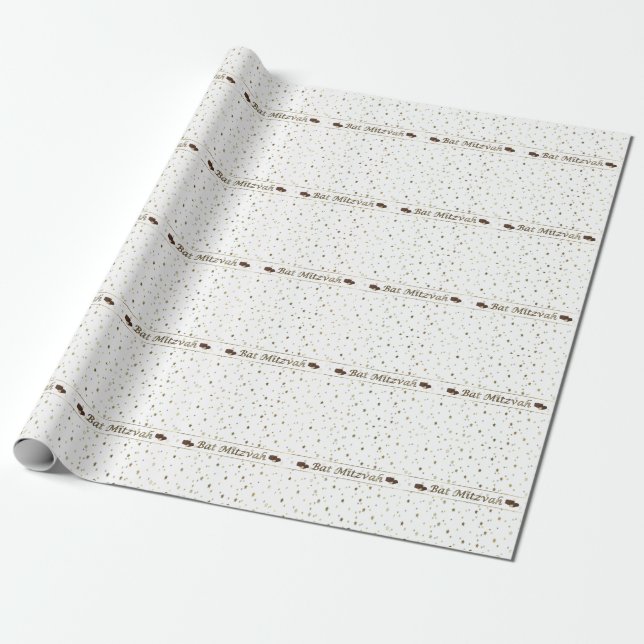 Bat Mitzvah Gold Star on White Wrapping Paper (Unrolled)