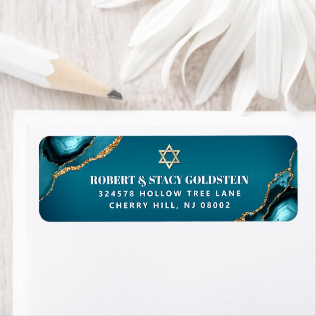 Bat Mitzvah Gold Turquoise Ombre Agate Address (Insitu)