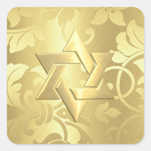 Bat Mitzvah Golden Damask with Any Accent Colour Square Sticker
